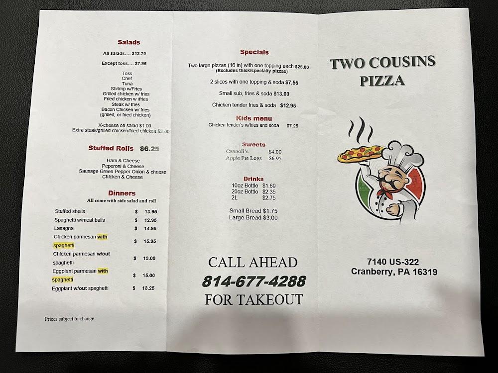 2 Cousins Pizza Menu image 2